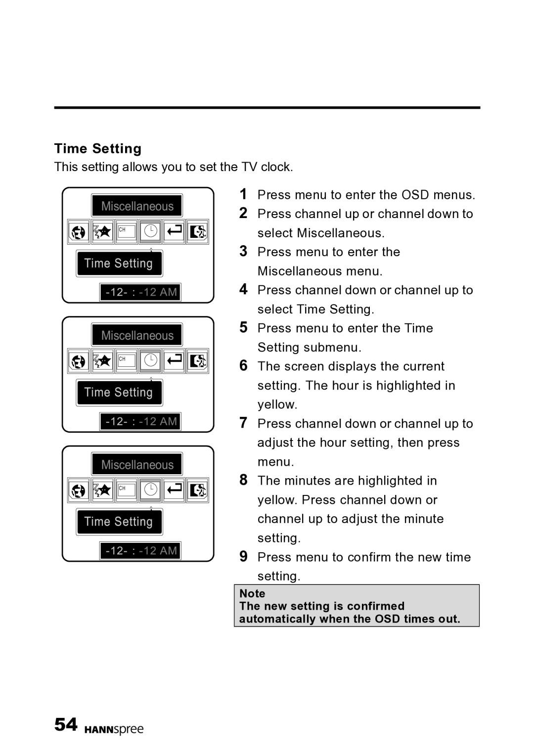 HANNspree DT07-10U1-000 user manual Time Setting 