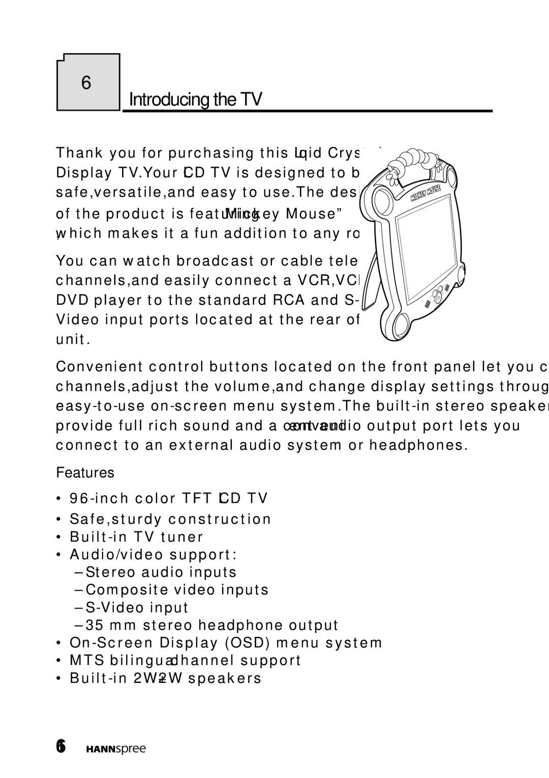 HANNspree DT0B-10A1 manual Introducing the TV, Features 