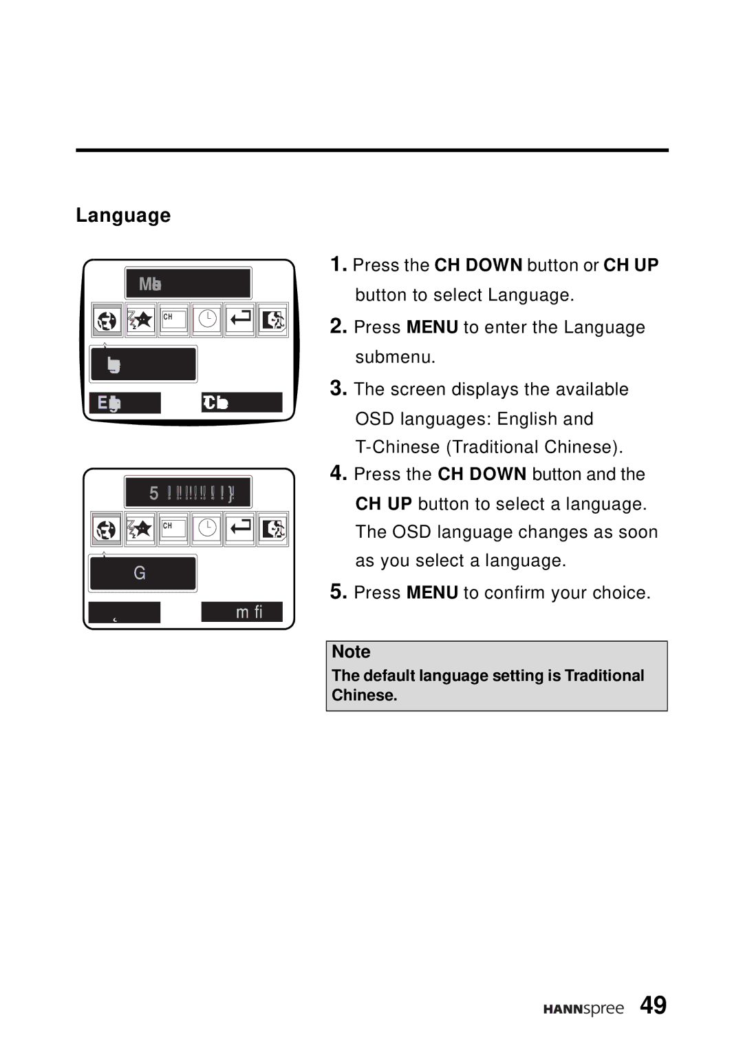 HANNspree DT0B-10A1 manual Language, English T-Chinese 