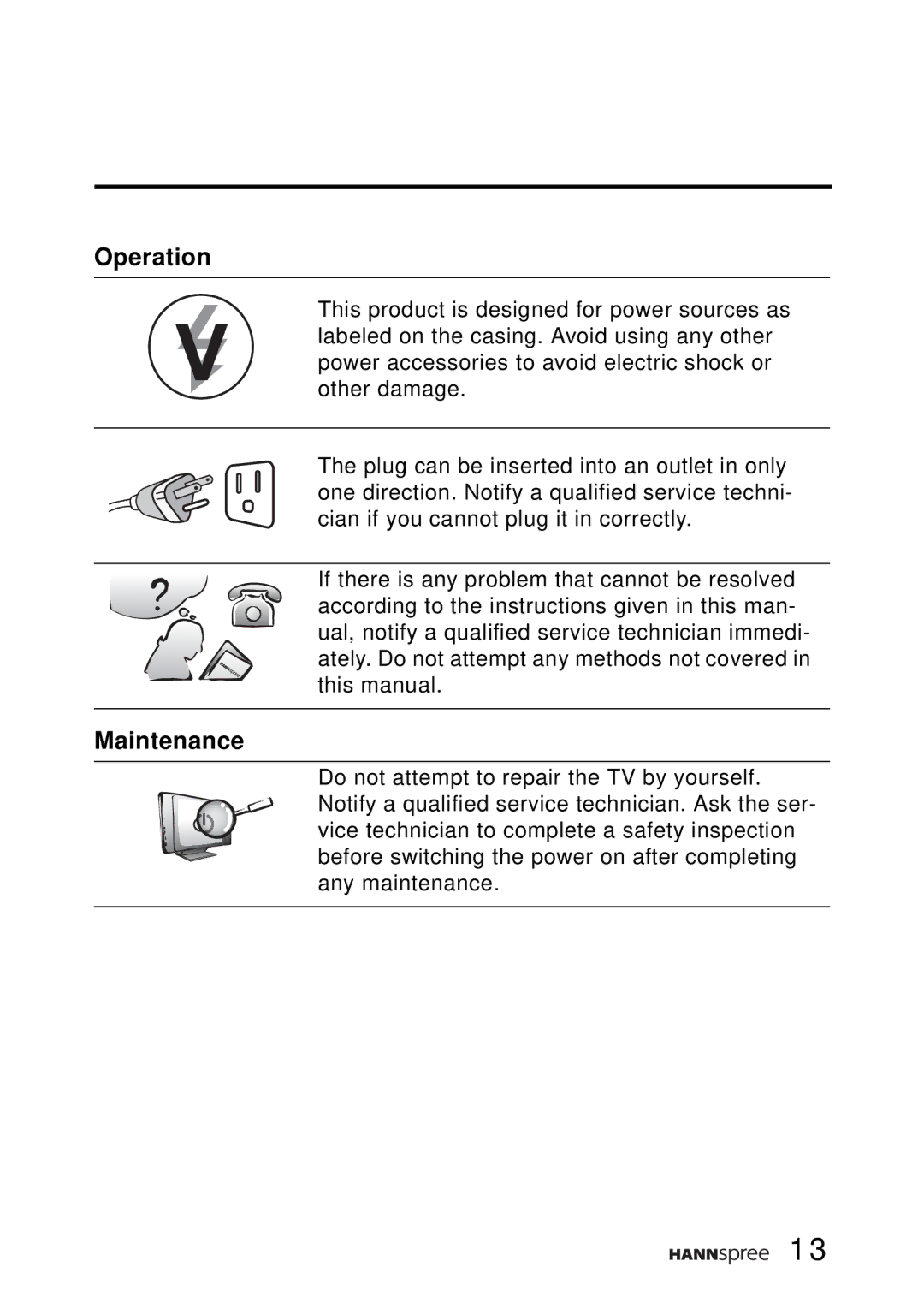 HANNspree DT12-10A1 user manual Operation, Maintenance 