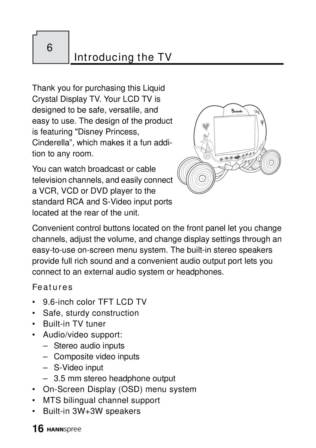 HANNspree DT12-10A1 user manual Introducing the TV, Features 