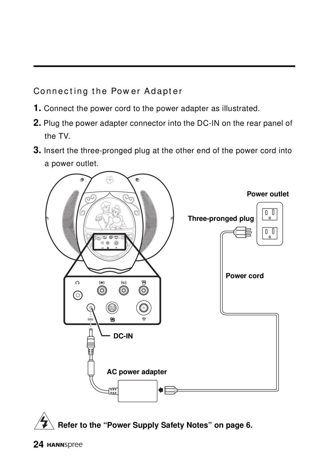 HANNspree DT12-10A1 user manual Connecting the Power Adapter 