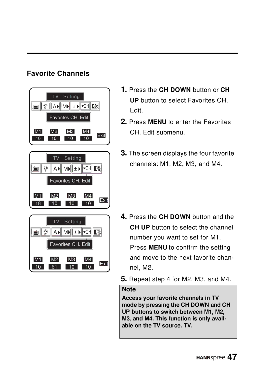 HANNspree DT12-10A1 user manual Favorite Channels 