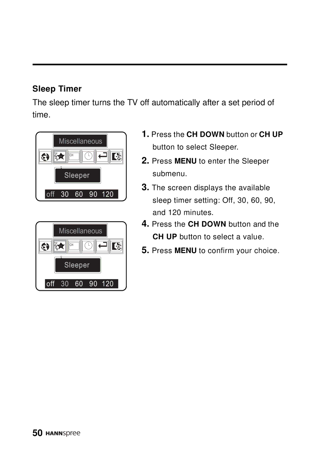 HANNspree DT12-10A1 user manual Sleep Timer 