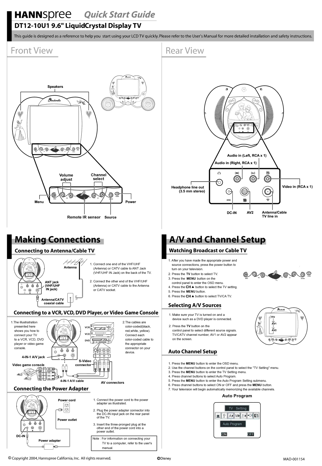 HANNspree DT12-10U1 quick start Making Connections, Channel Setup 