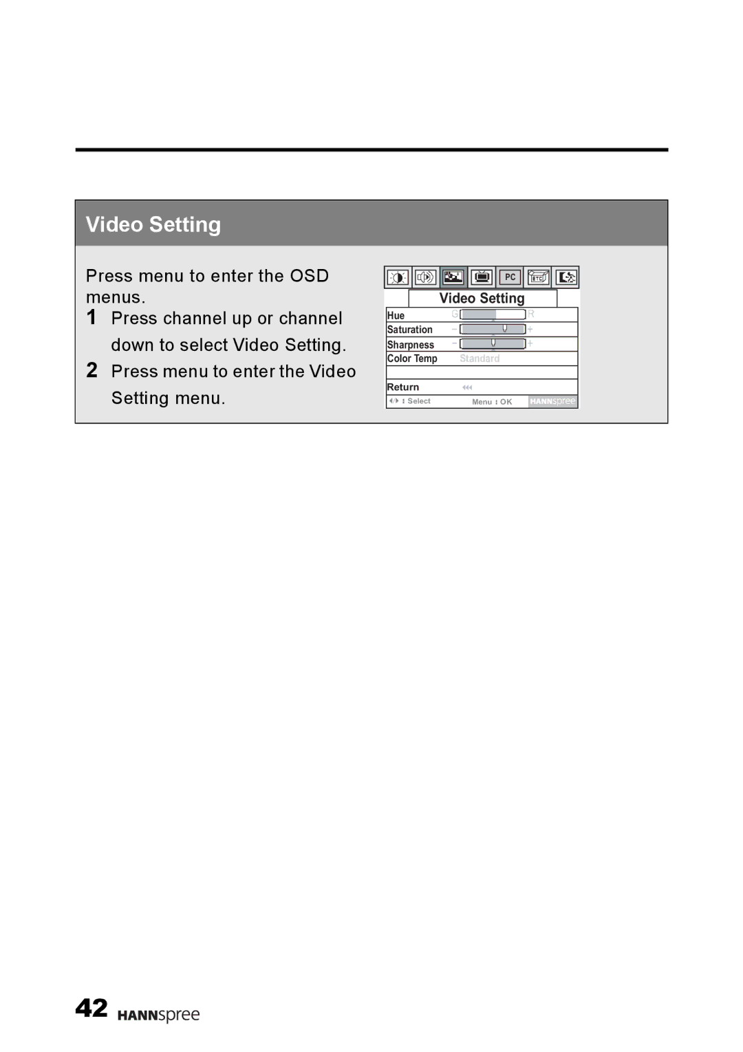 HANNspree F001-15U1-000 user manual Video Setting 