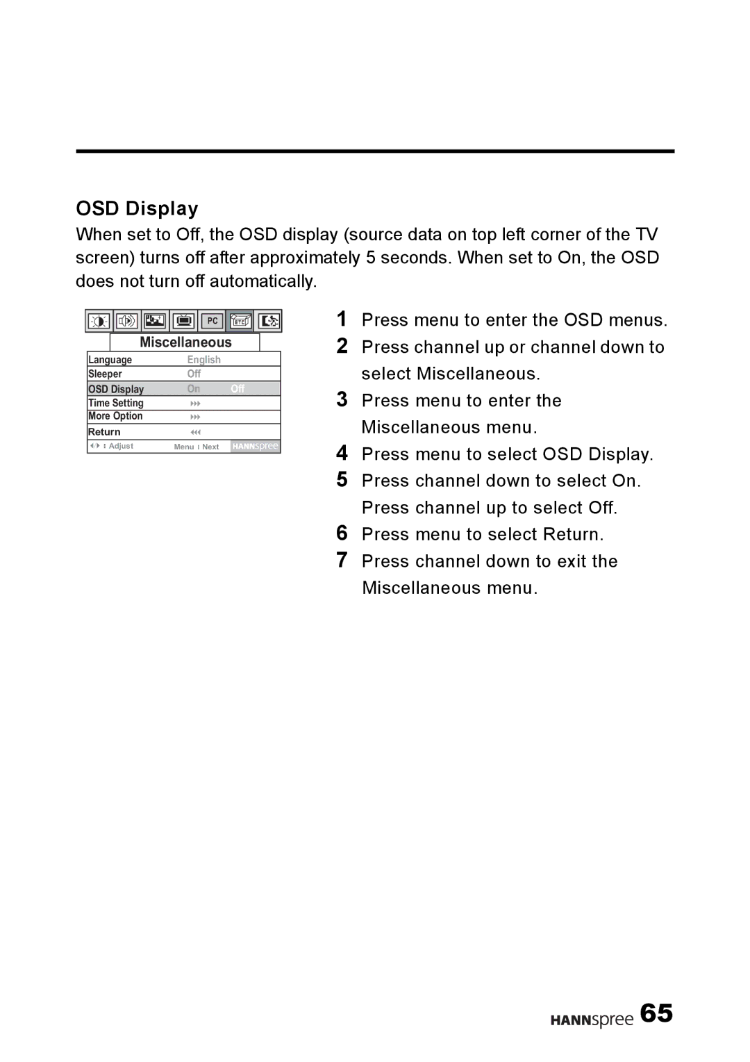 HANNspree F001-15U1-000 user manual OSD Display 