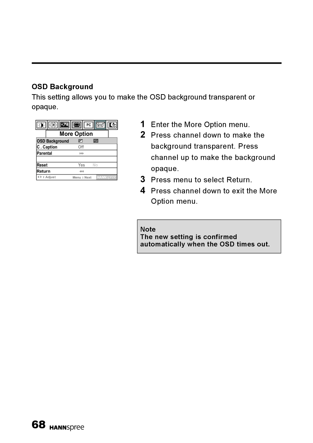 HANNspree F001-15U1-000 user manual OSD Background 