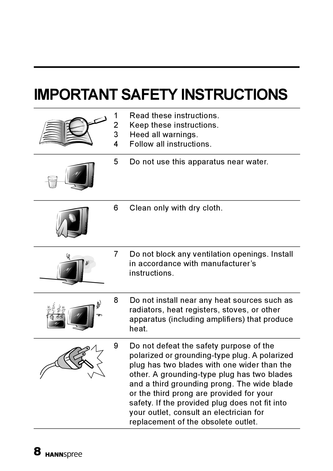 HANNspree F001-15U1-000 user manual Important Safety Instructions 