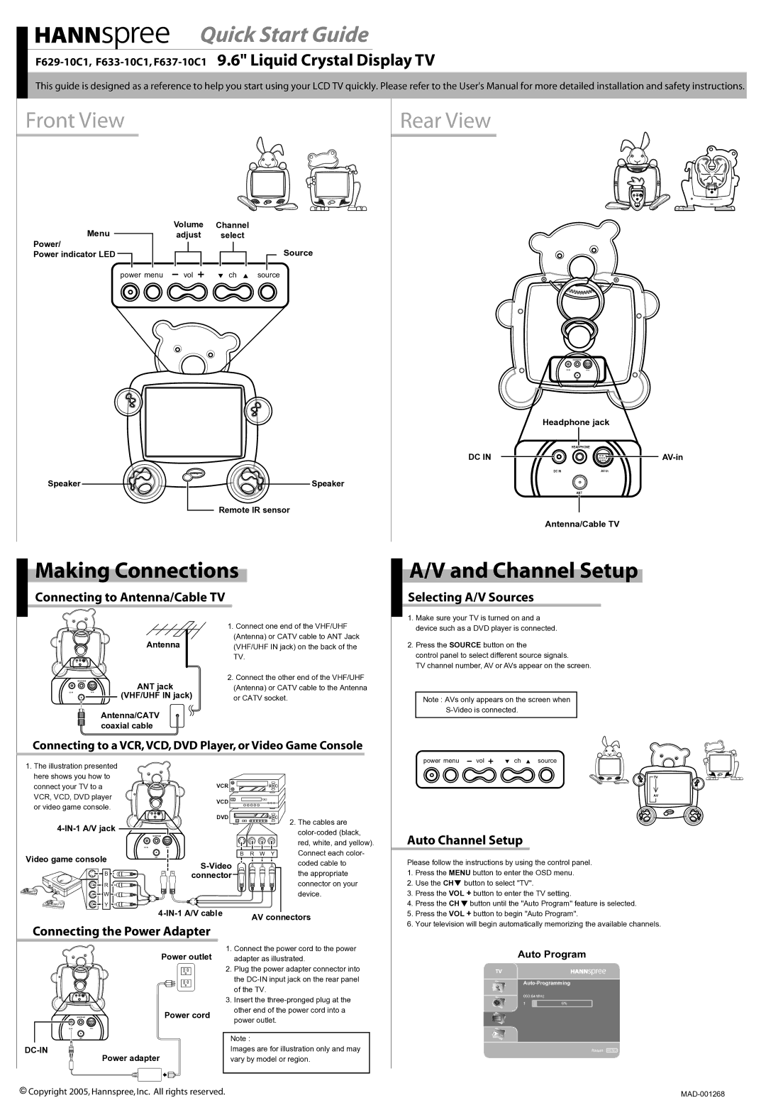 HANNspree F629-10C1, F637-10C1, F633-10C1 quick start Making Connections, Channel Setup 