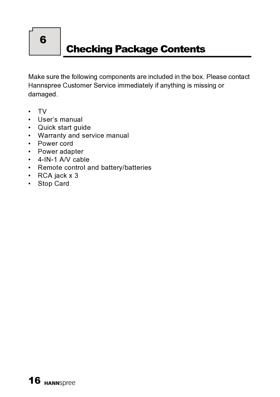 HANNspree F645-10U1-000 user manual Checking Package Contents 