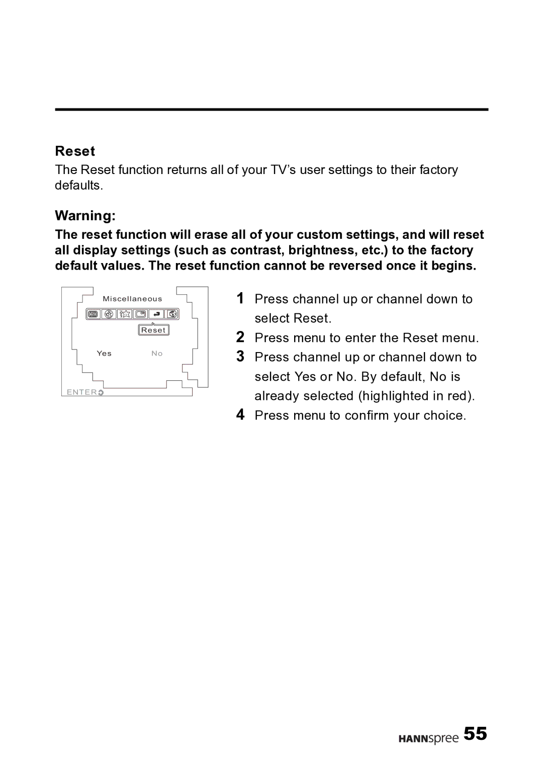 HANNspree F645-10U1-000 user manual Reset 