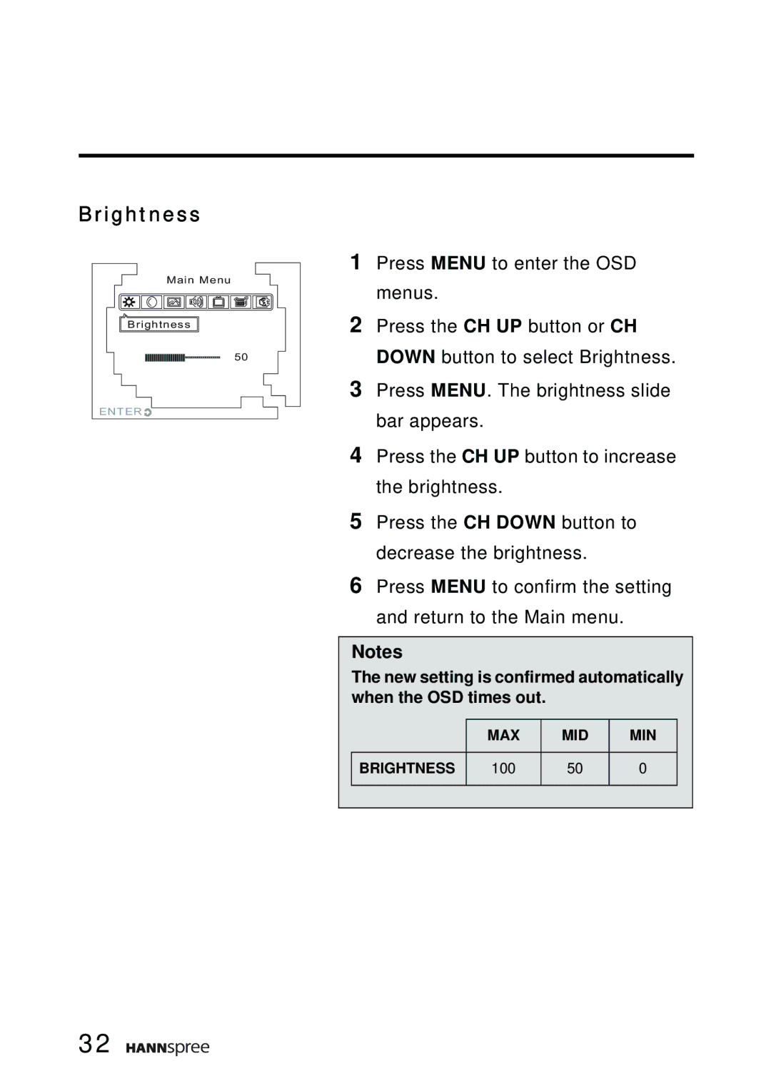 HANNspree F651-12A1 manual Brightness 