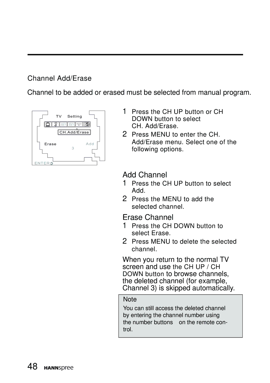 HANNspree F651-12A1 manual Erase Channel, Channel Add/Erase 