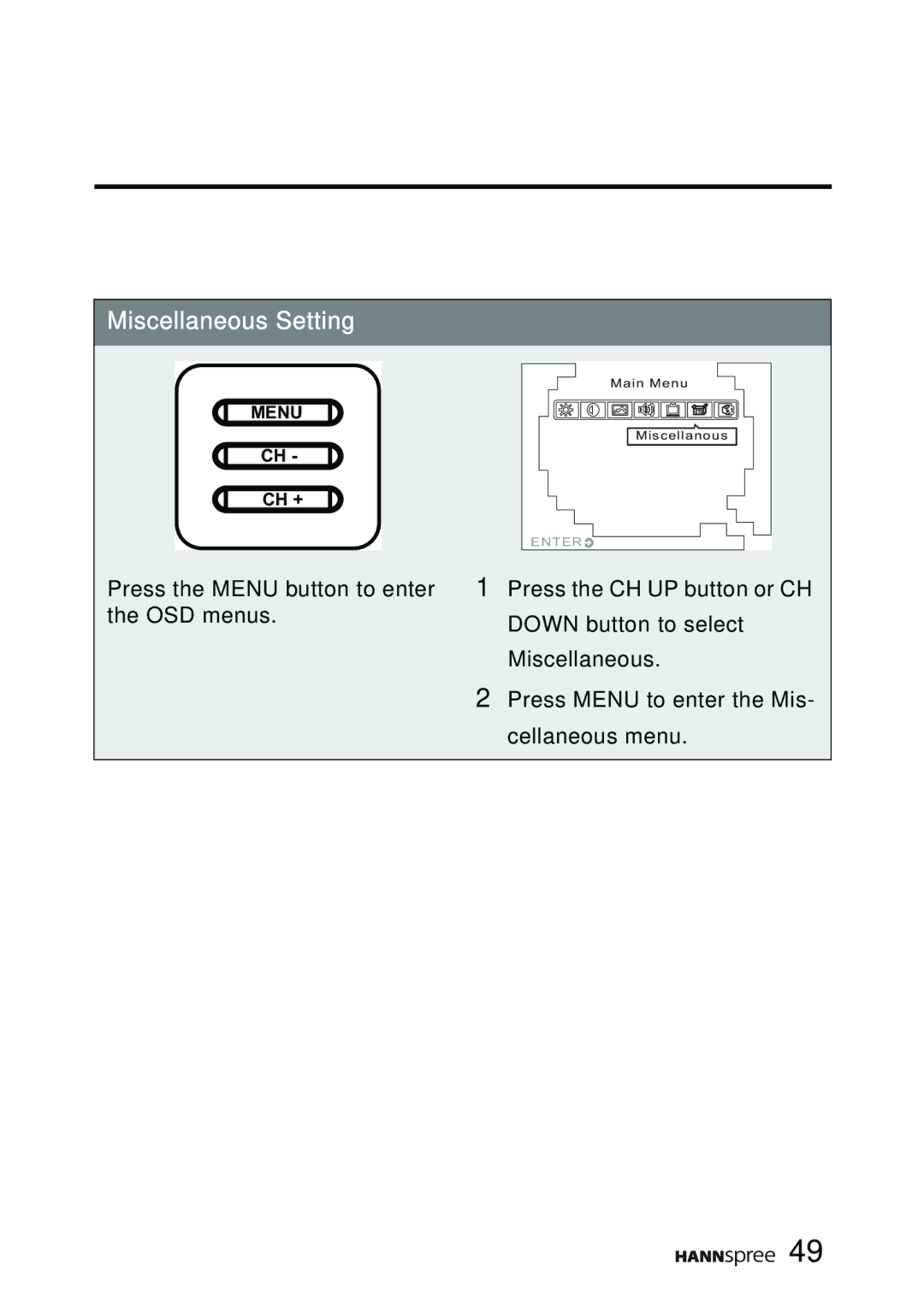 HANNspree F651-12A1 manual Miscellaneous Setting 