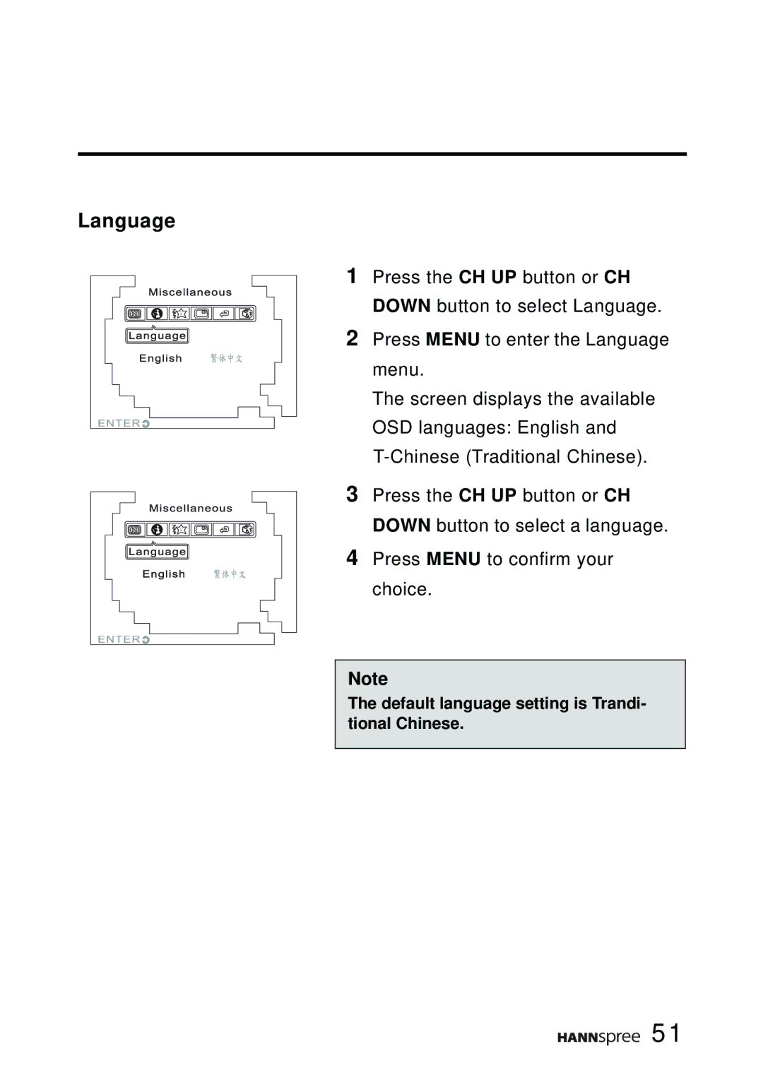 HANNspree F651-12A1 manual Language 