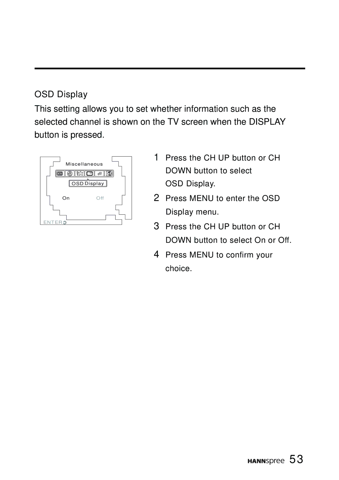 HANNspree F651-12A1 manual OSD Display 