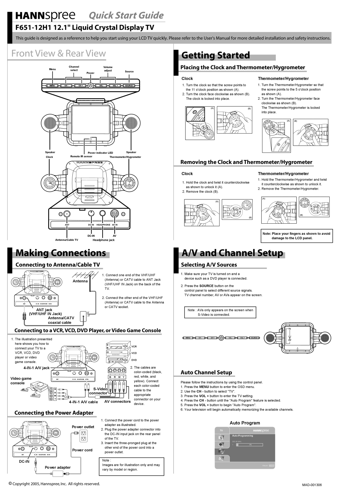 HANNspree F651-12H1 quick start Getting Started, Making Connections, Channel Setup 