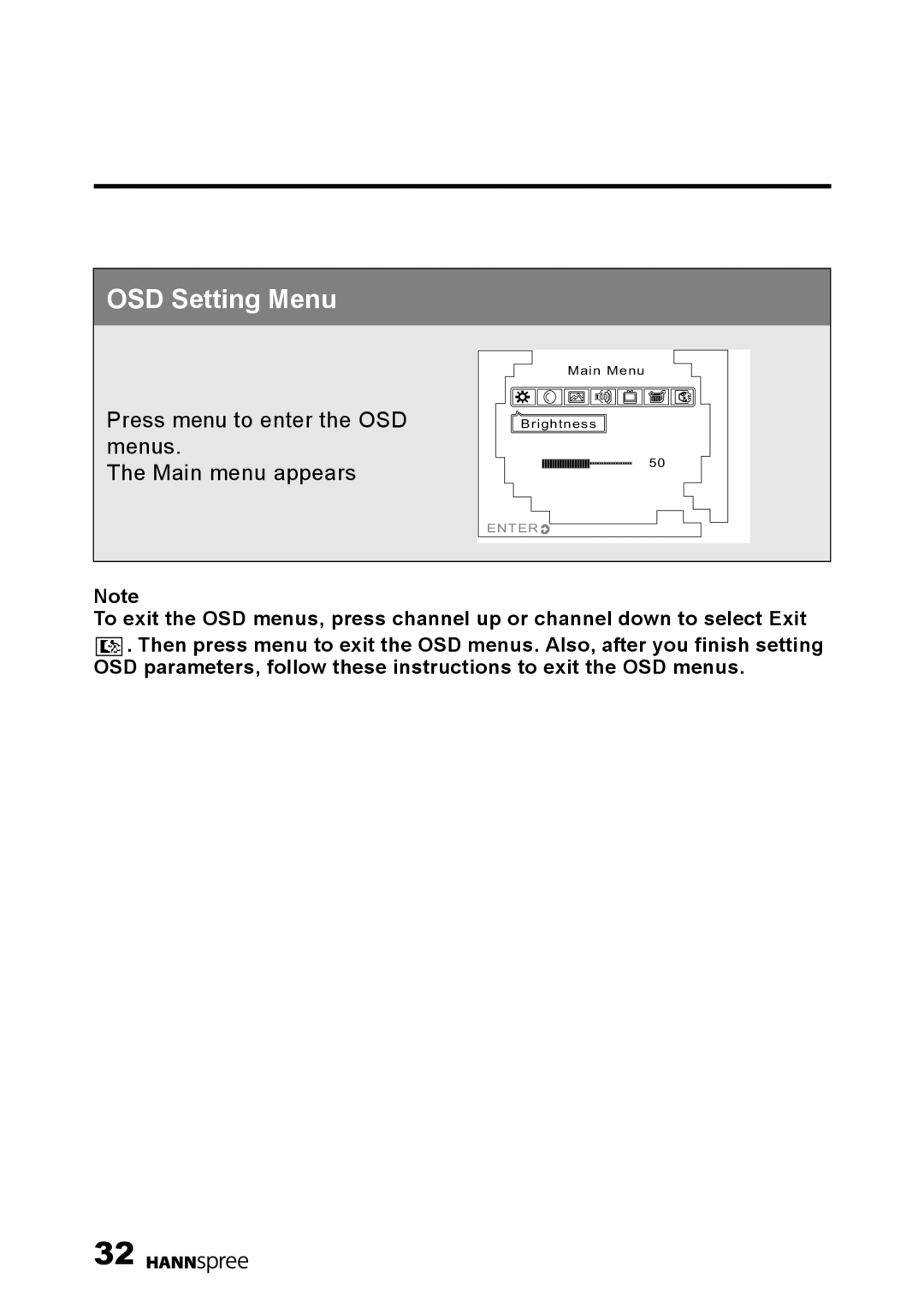 HANNspree F651-12U1-000 user manual OSD Setting Menu 