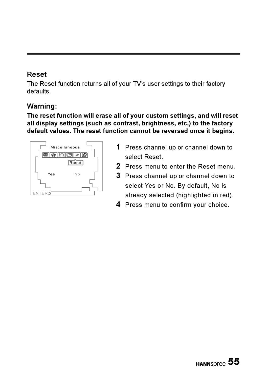 HANNspree F651-12U1-000 user manual Reset 