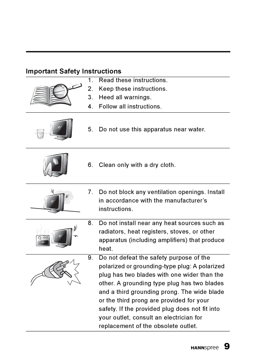 HANNspree F660-10A1 manual Important Safety Instructions 