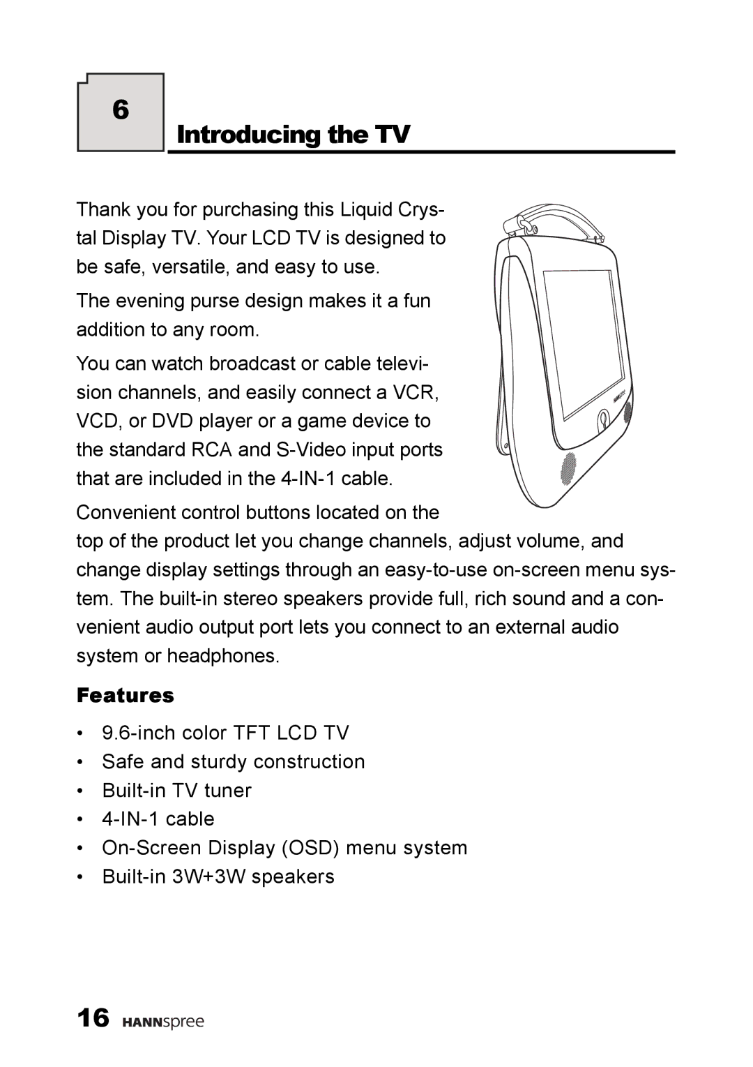 HANNspree F660-10A1 manual Introducing the TV, Features 