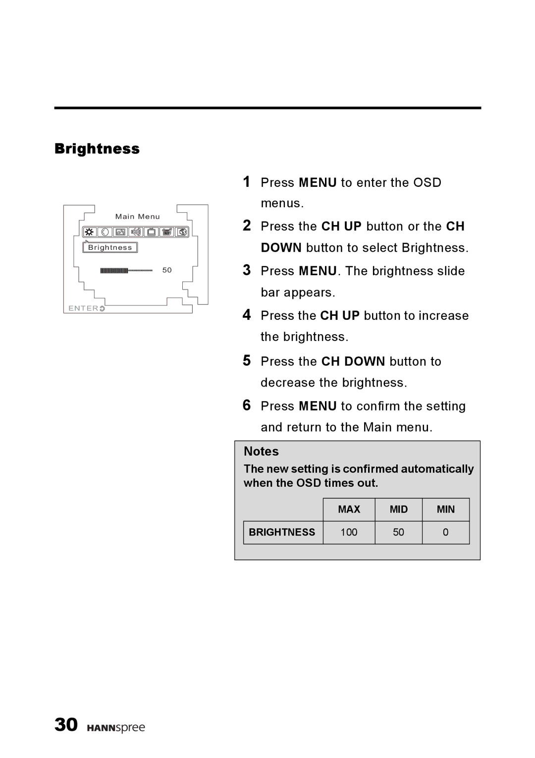 HANNspree F660-10A1 manual Brightness 