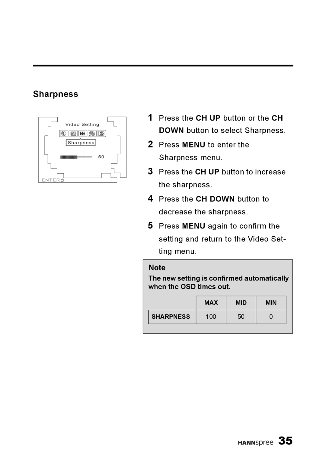 HANNspree F660-10A1 manual Sharpness 