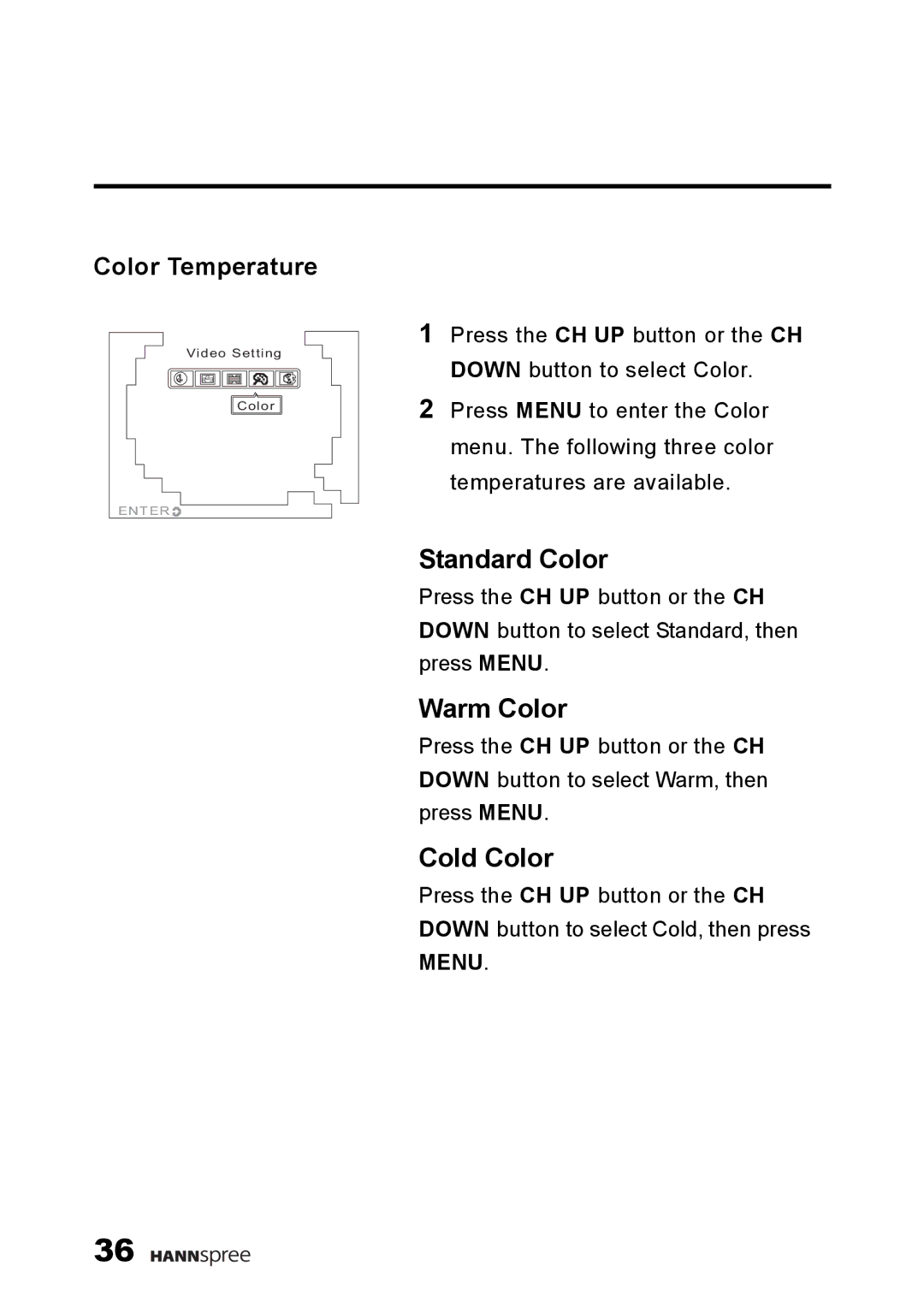 HANNspree F660-10A1 manual Cold Color, Color Temperature 