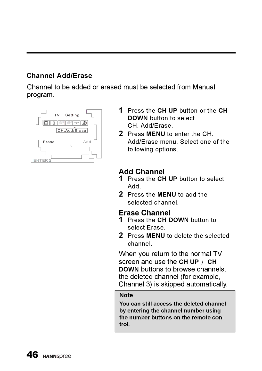 HANNspree F660-10A1 manual Erase Channel, Channel Add/Erase 