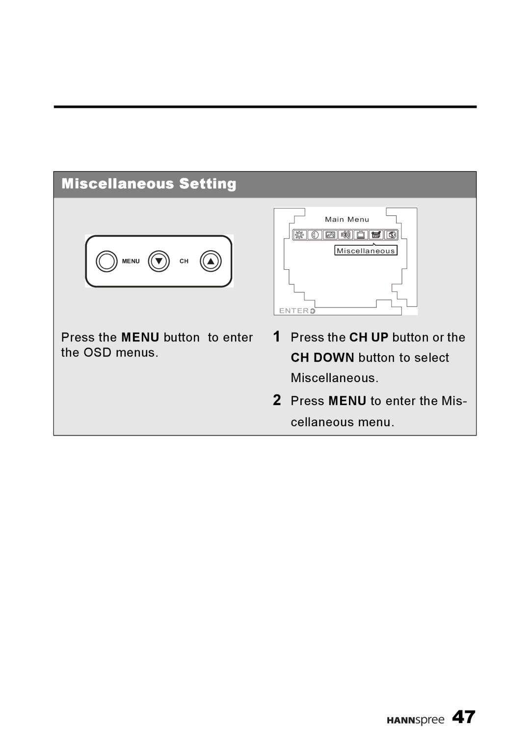 HANNspree F660-10A1 manual Miscellaneous Setting 