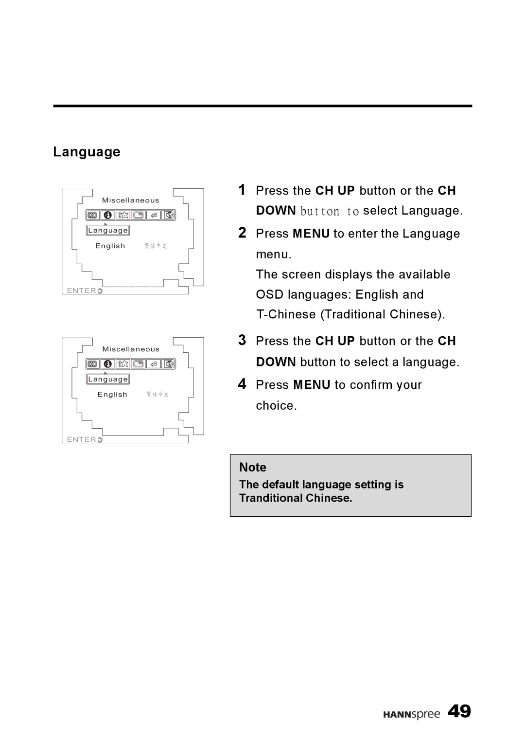 HANNspree F660-10A1 manual Language 