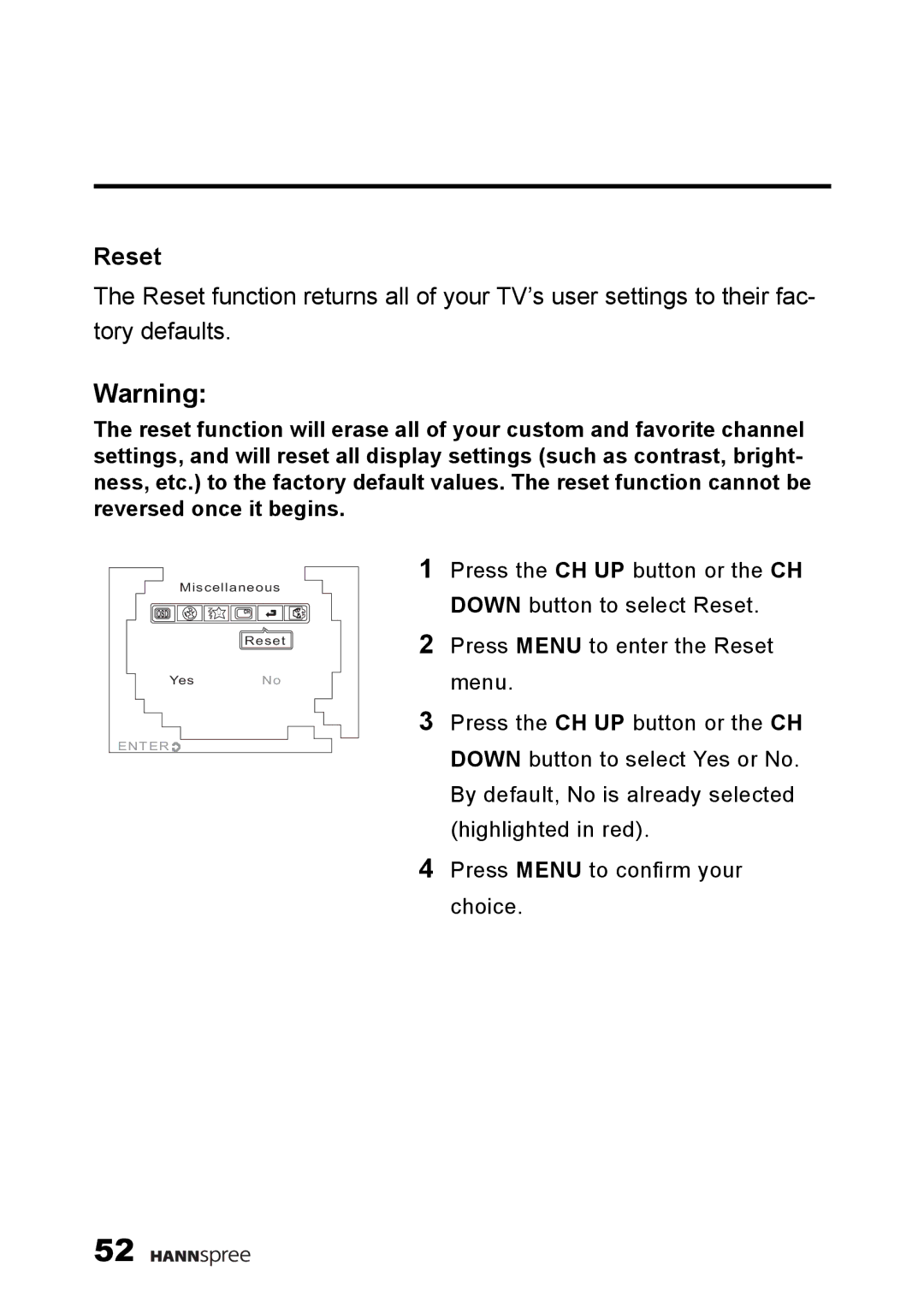 HANNspree F660-10A1 manual Reset 