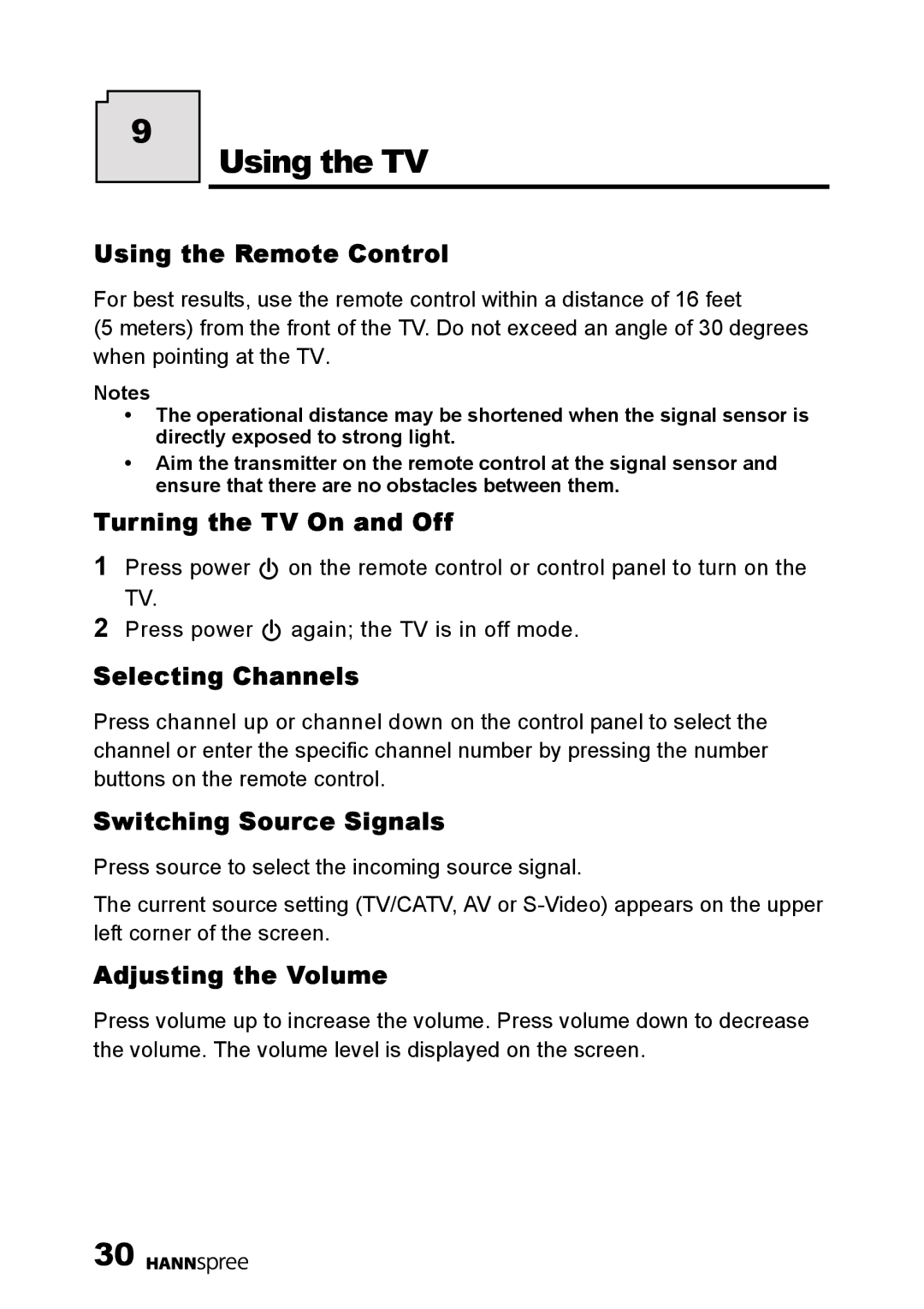 HANNspree HANNSrobby user manual Using the TV 