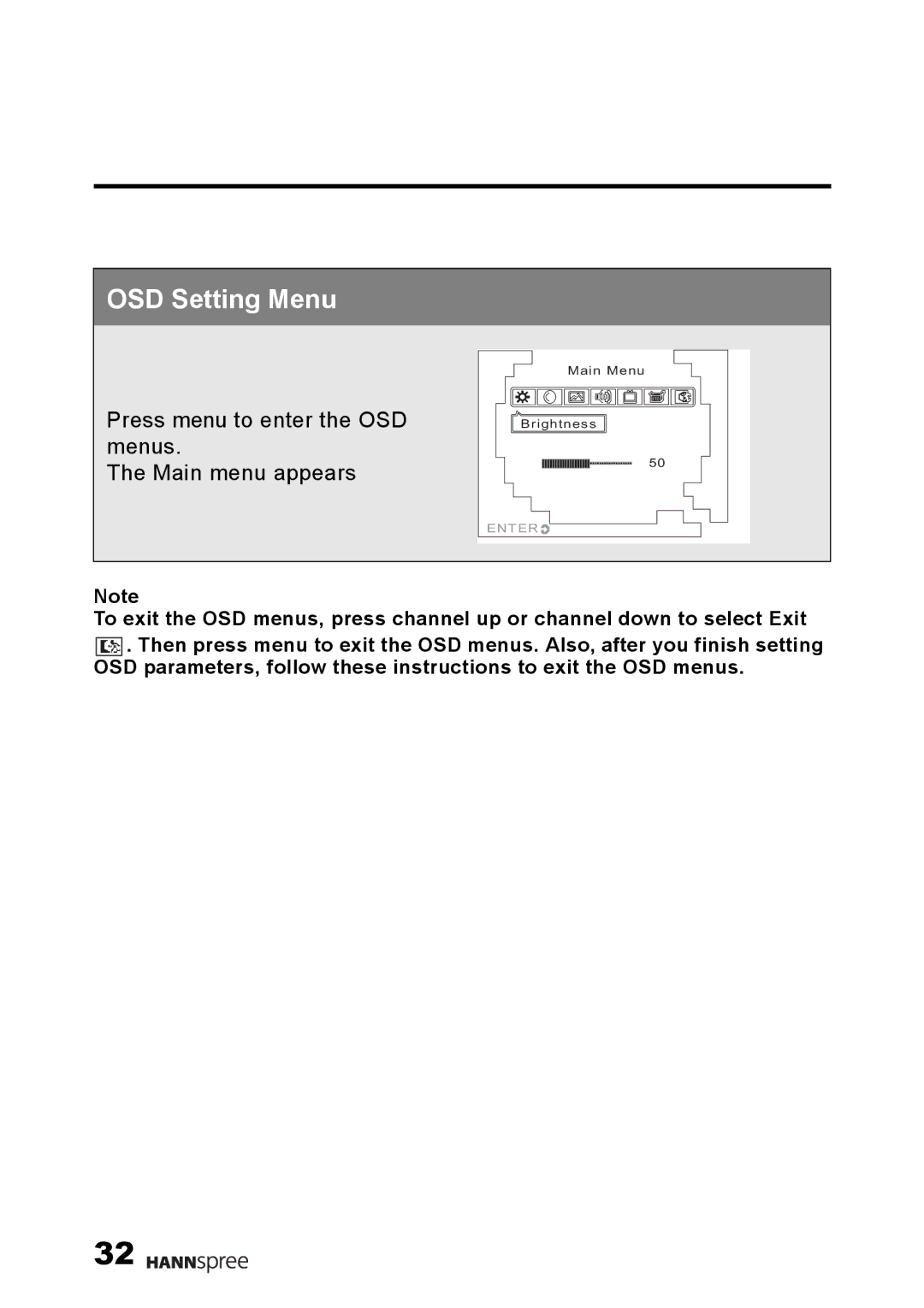 HANNspree HANNSrobby user manual OSD Setting Menu 