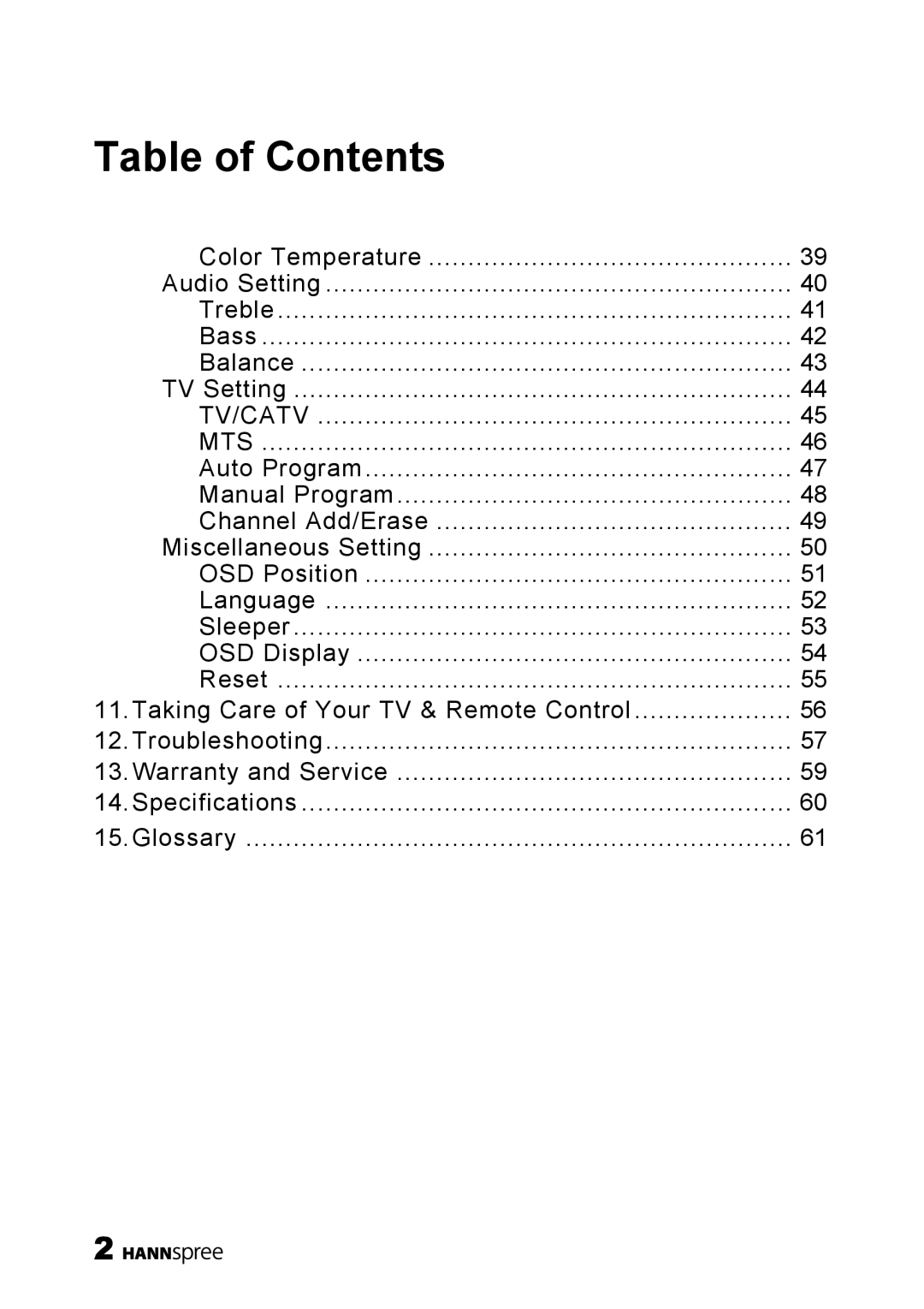 HANNspree HANNSz.crab user manual Table of Contents, Color Temperature 