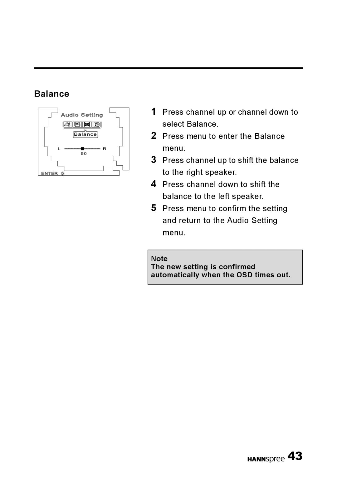 HANNspree HANNSz.crab user manual Audio Setting Balance, L R Enter 