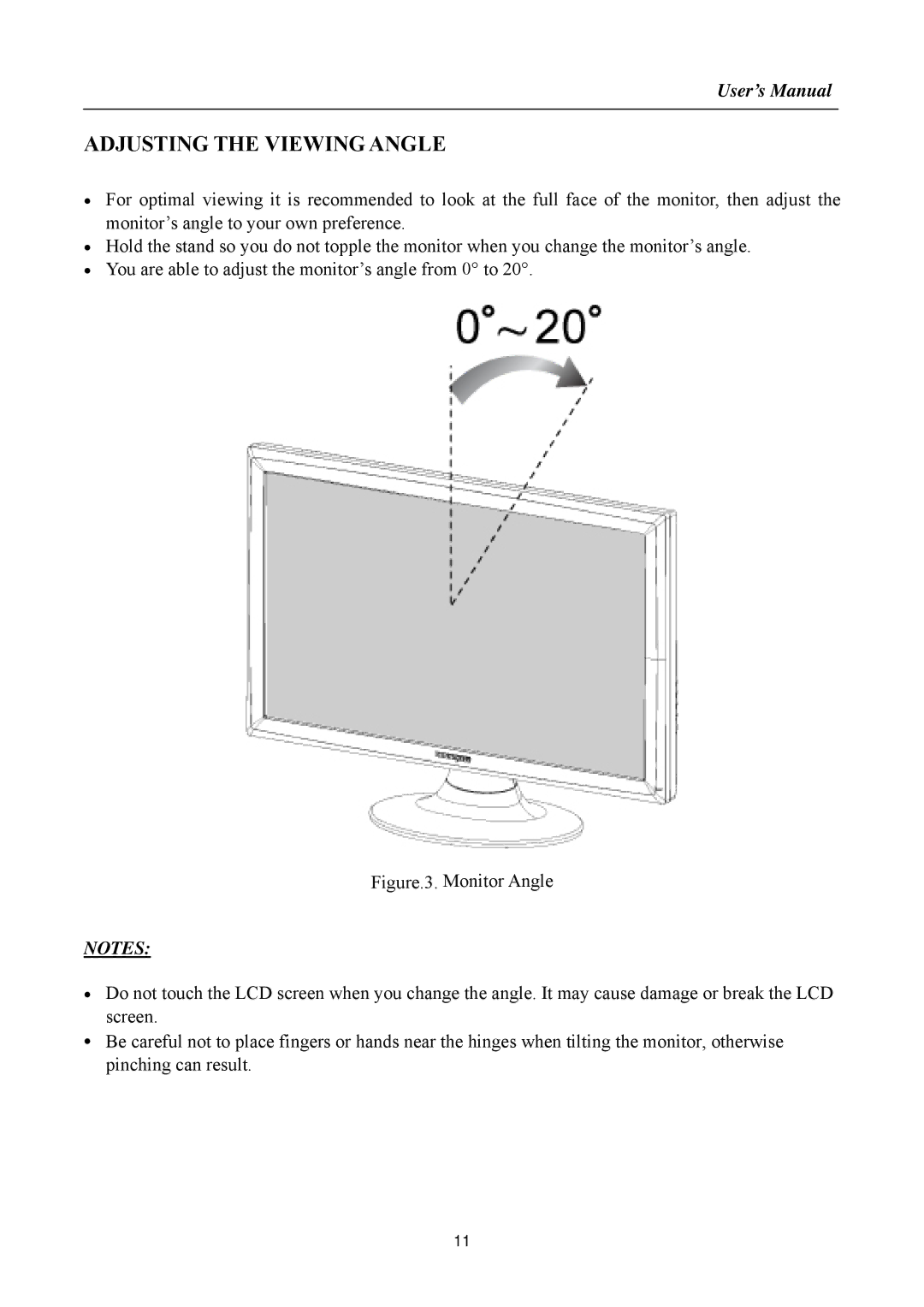 HANNspree HF257 manual Adjusting the Viewing Angle 