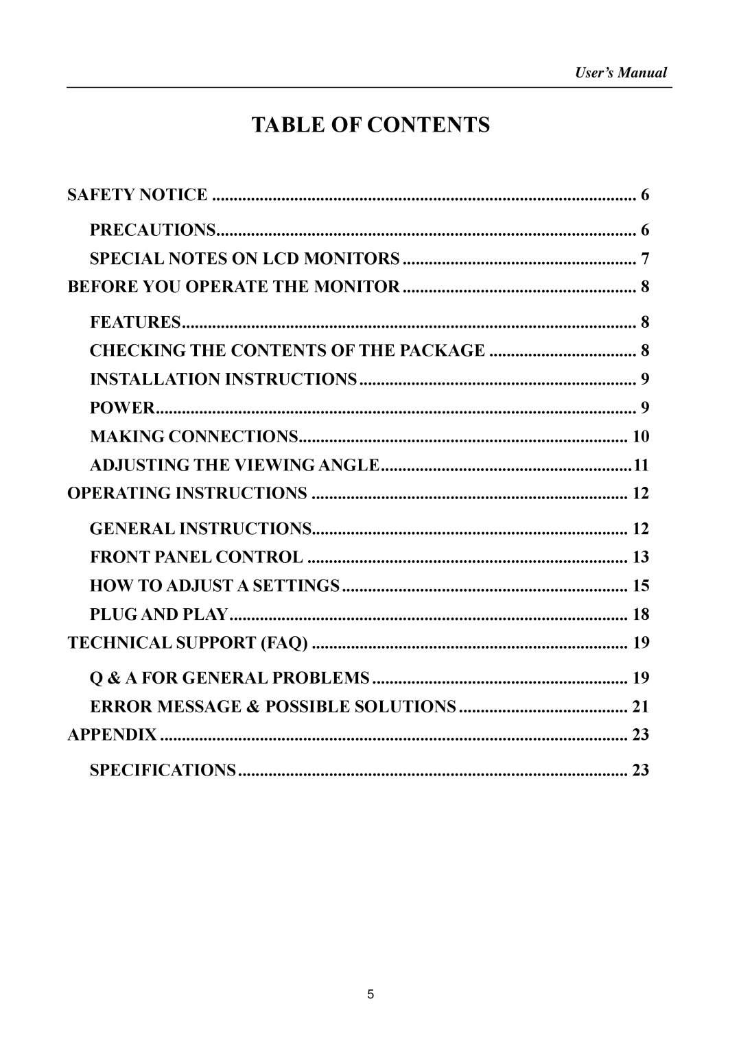 HANNspree HF257 manual Table of Contents 