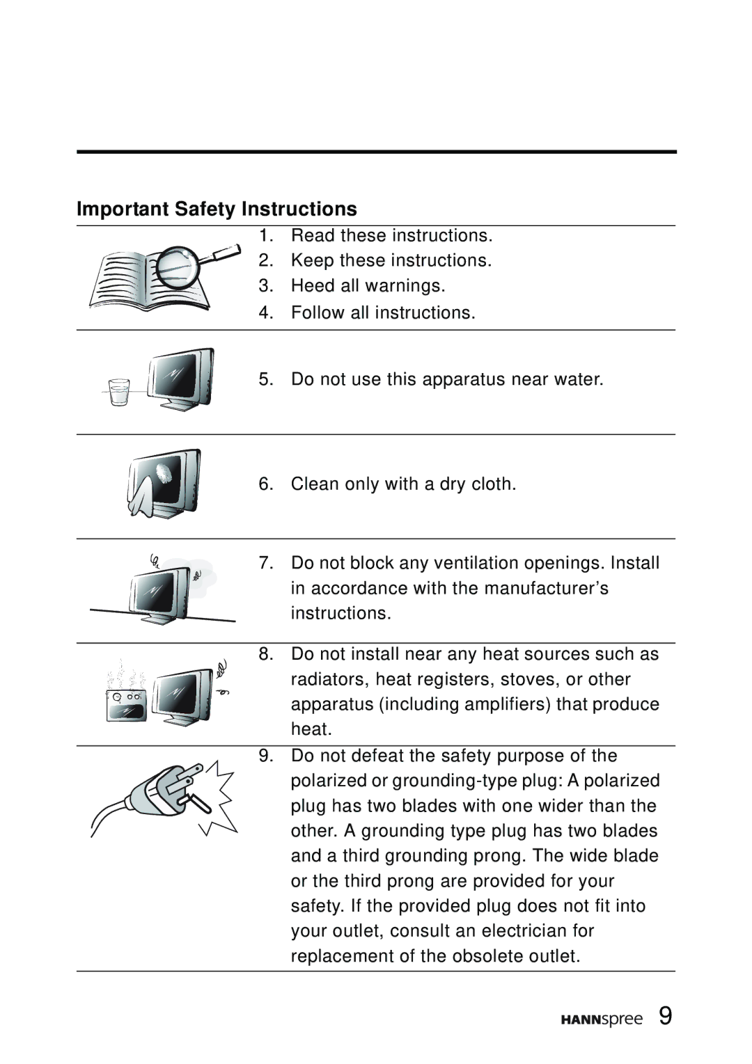 HANNspree K206-10A1 user manual Important Safety Instructions 