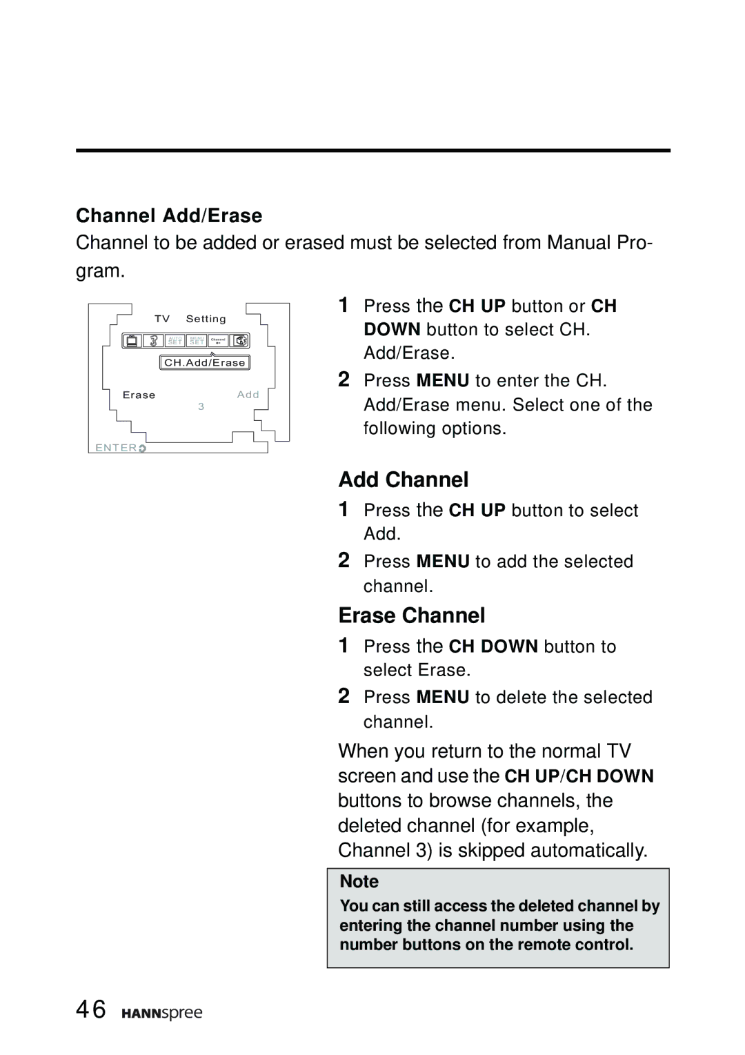 HANNspree K206-10A1 user manual Erase Channel, Channel Add/Erase 