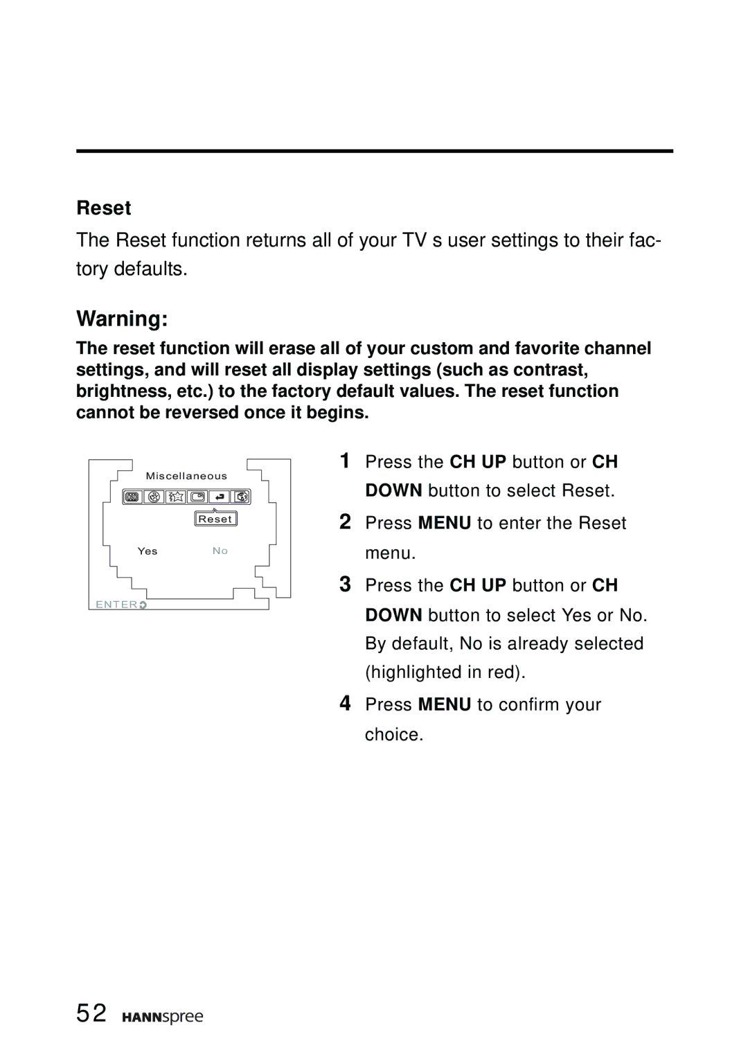 HANNspree K206-10A1 user manual Reset 