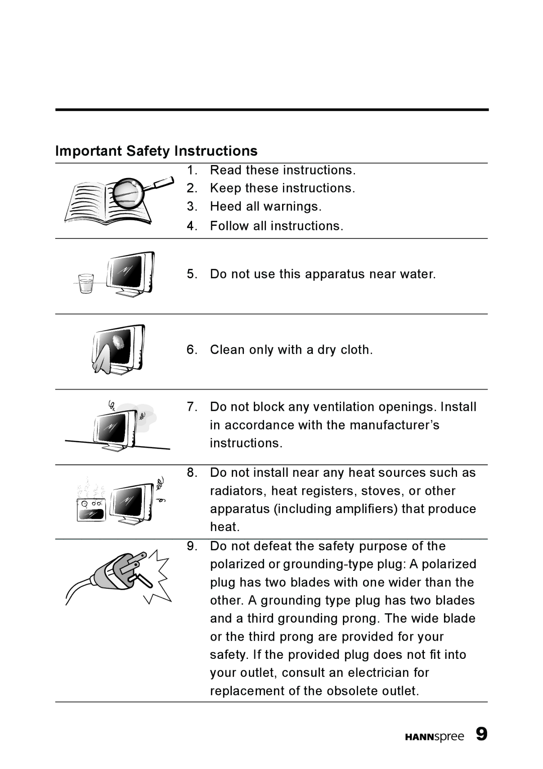 HANNspree K209-10A1 manual Important Safety Instructions 