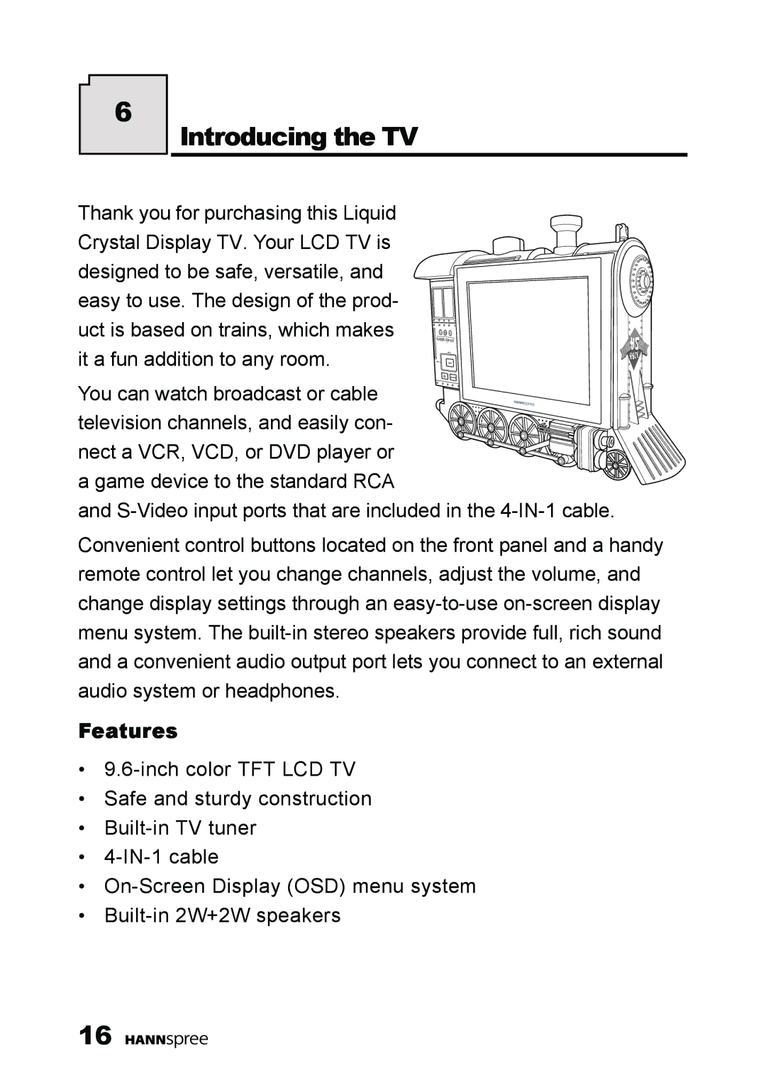 HANNspree K209-10A1 manual Introducing the TV, Features 