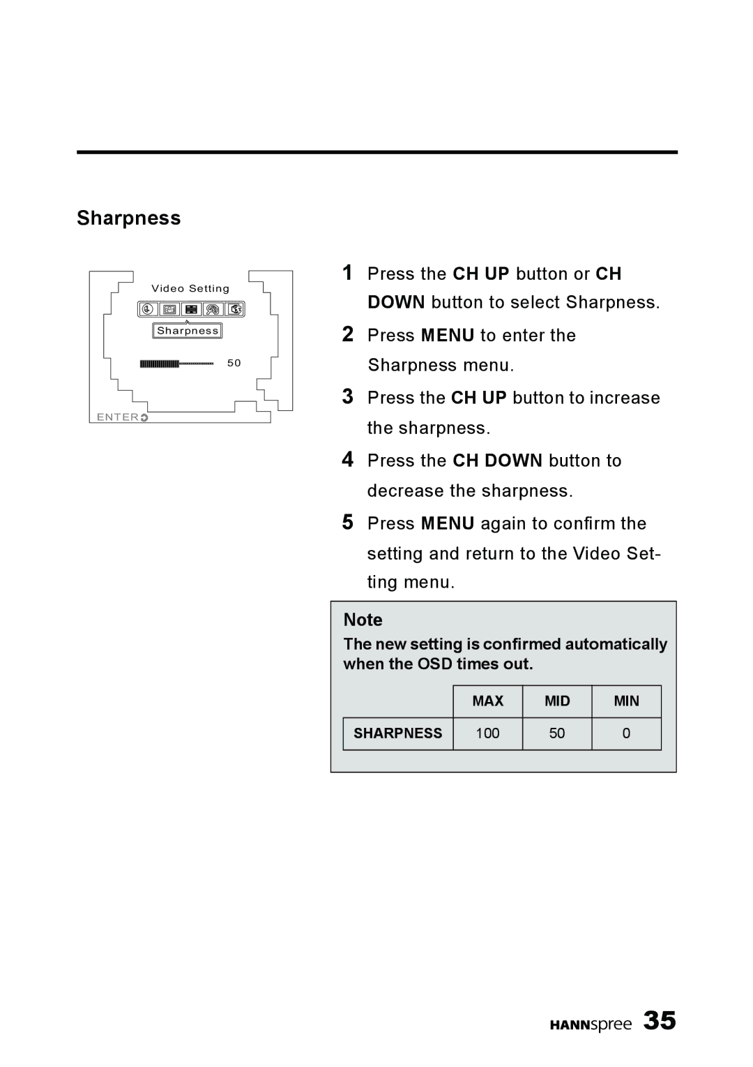 HANNspree K209-10A1 manual Sharpness 