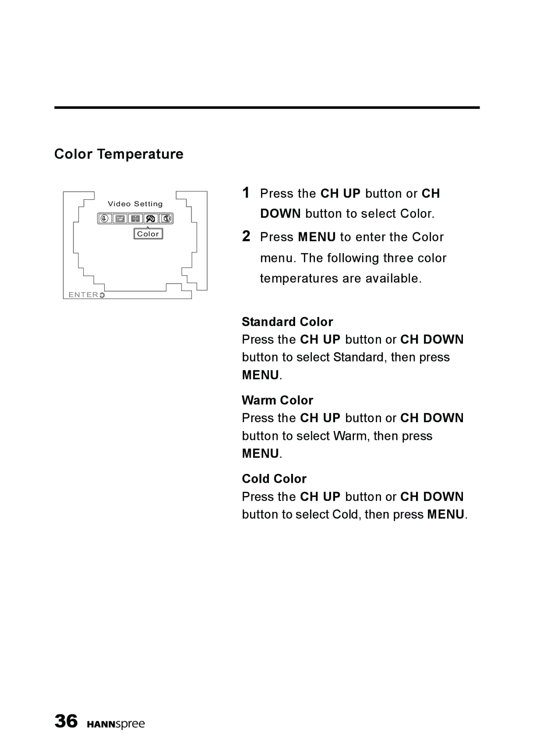 HANNspree K209-10A1 manual Color Temperature 