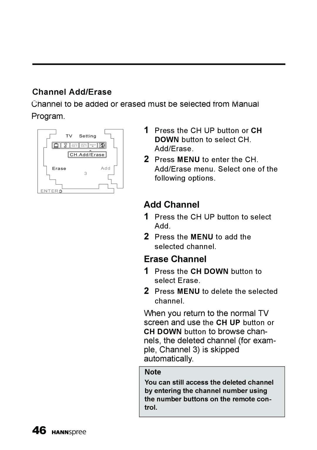 HANNspree K209-10A1 manual Erase Channel, Channel Add/Erase 