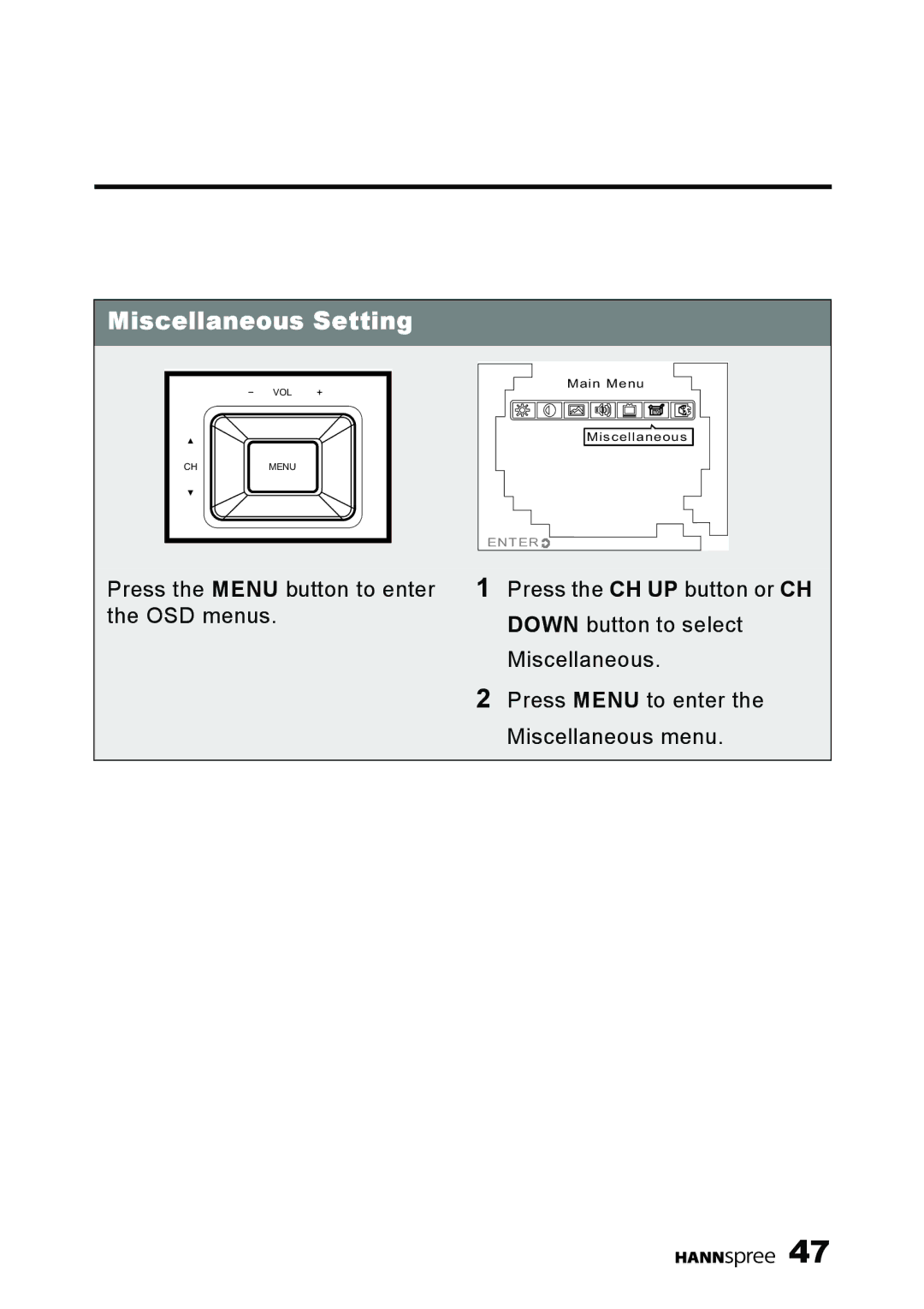 HANNspree K209-10A1 manual Miscellaneous Setting 