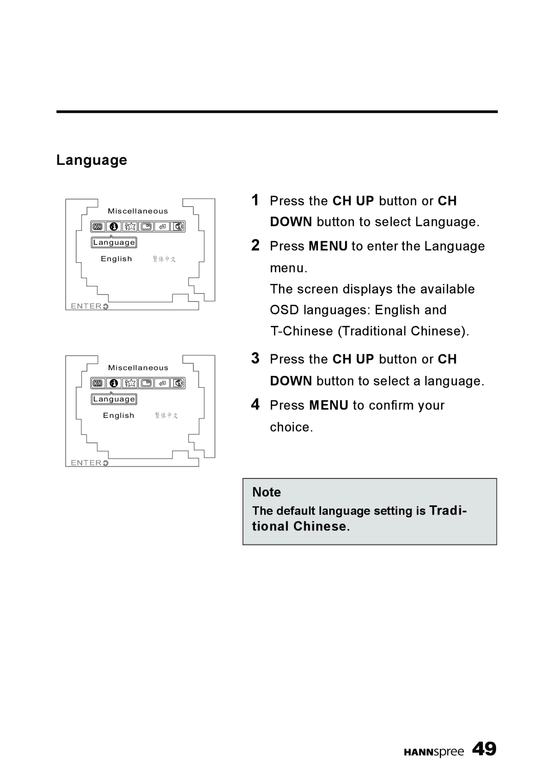 HANNspree K209-10A1 manual Language 