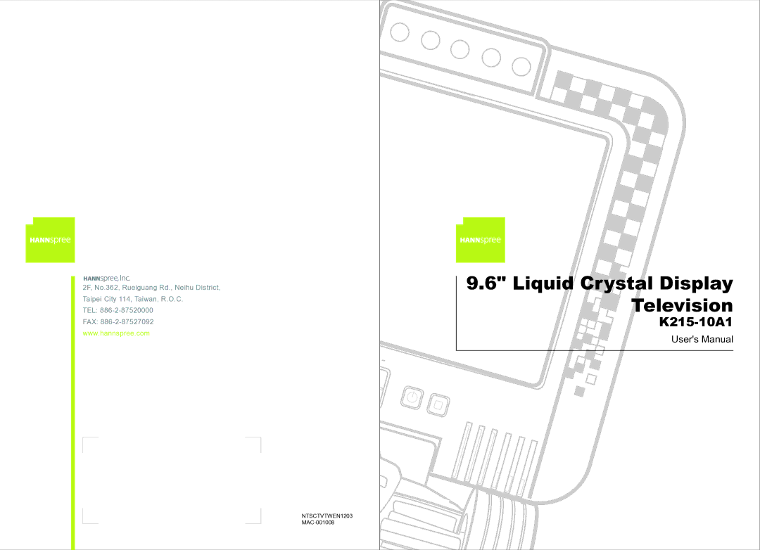 HANNspree K215-10A1 user manual Liquid C tal Display Television 